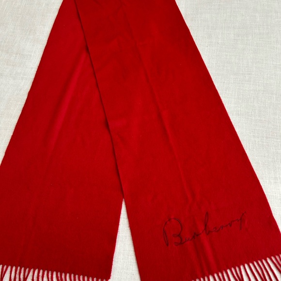 •Burberry Cashmere Large Scarf Embroidered Logo 12”x80”NWOT Made in Scotland - Picture 7 of 11